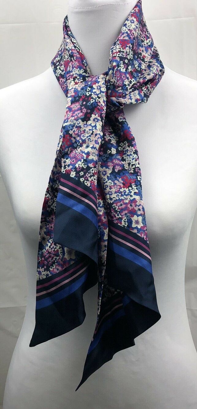 Unbranded Summer Scarf Rectangular 44" x 8" Blue Pink Cream Floral Print